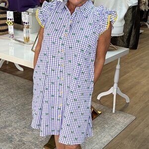 Mardi Gras Themed Ruffle Sleeve Dress - Mini